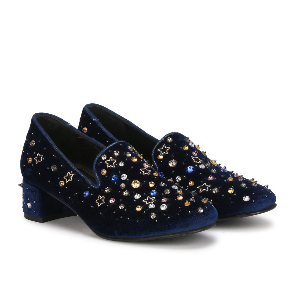 Saint Olivia Hand Embroidered Blue Suede Pumps - SaintG