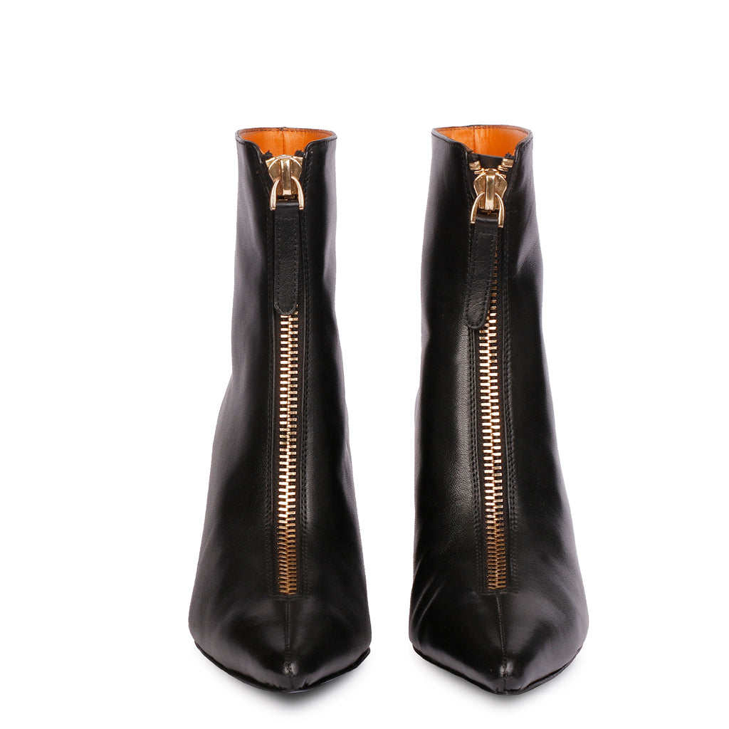 Saint Ava Black Leather Handcrafted Front Zip Heel Ankle Boots