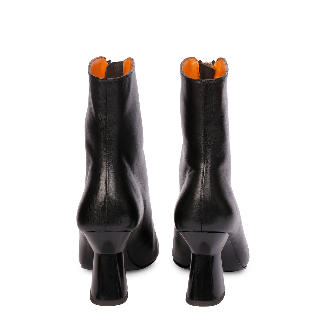 Saint Ava Black Leather Handcrafted Front Zip Heel Ankle Boots