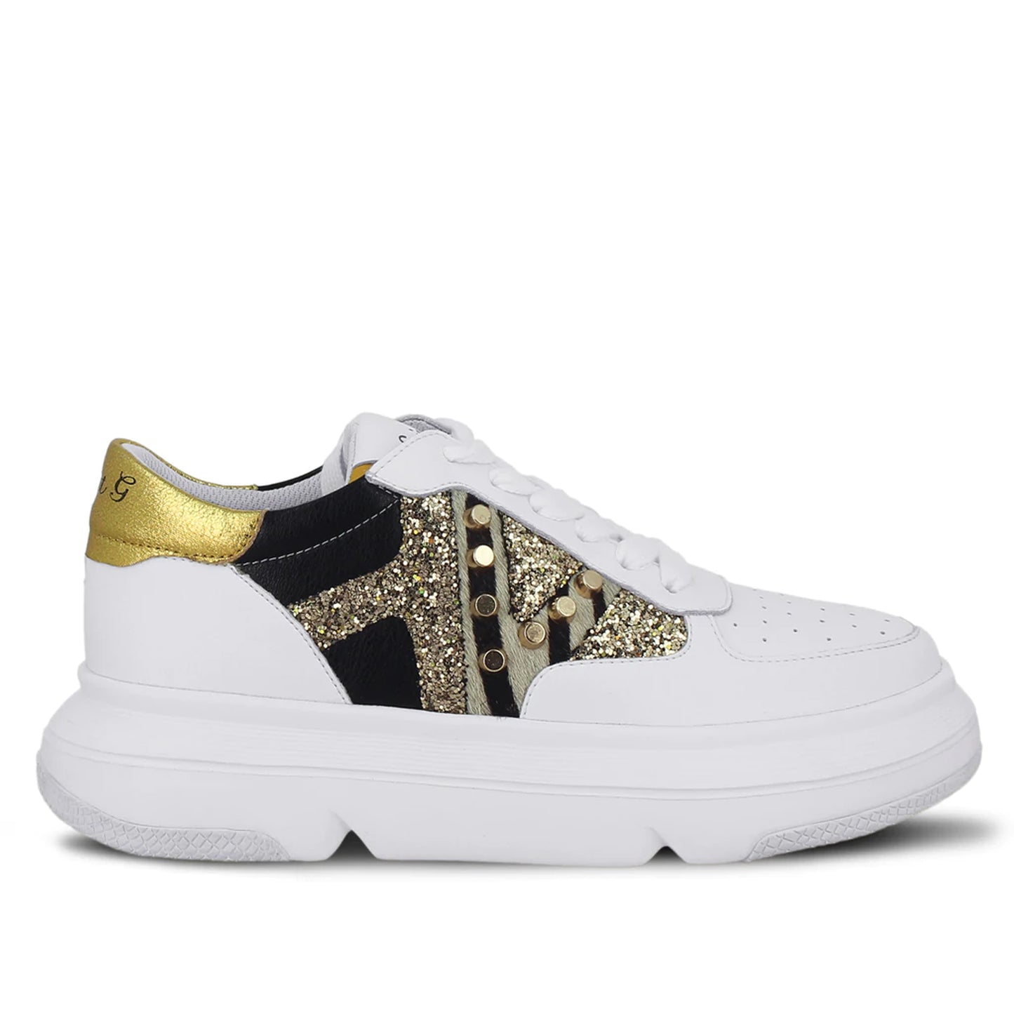 Saint Antea Studs Embellished White & Yellow Leather Sneakers