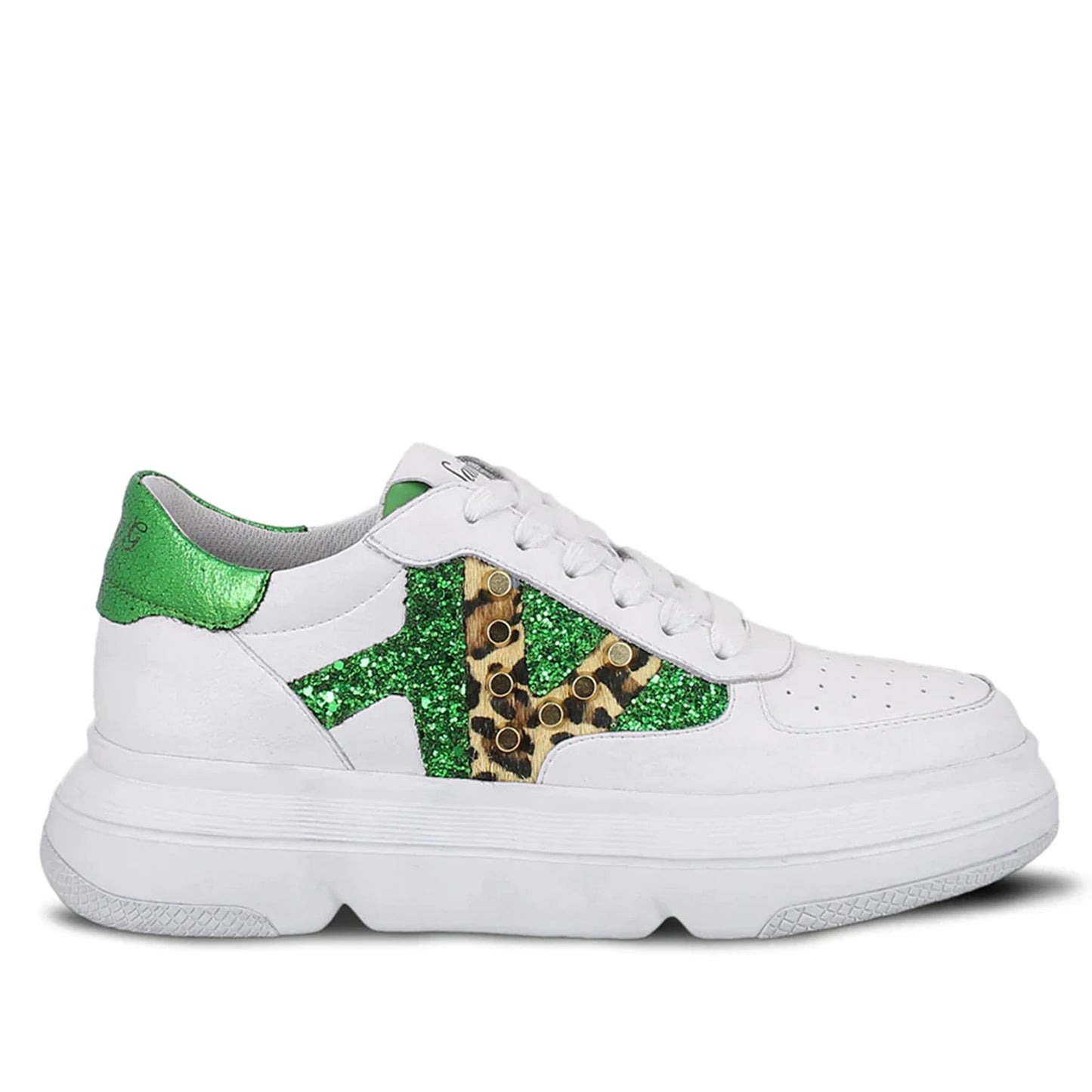 Saint Antea Studs Embellished White & Green Leather Sneakers