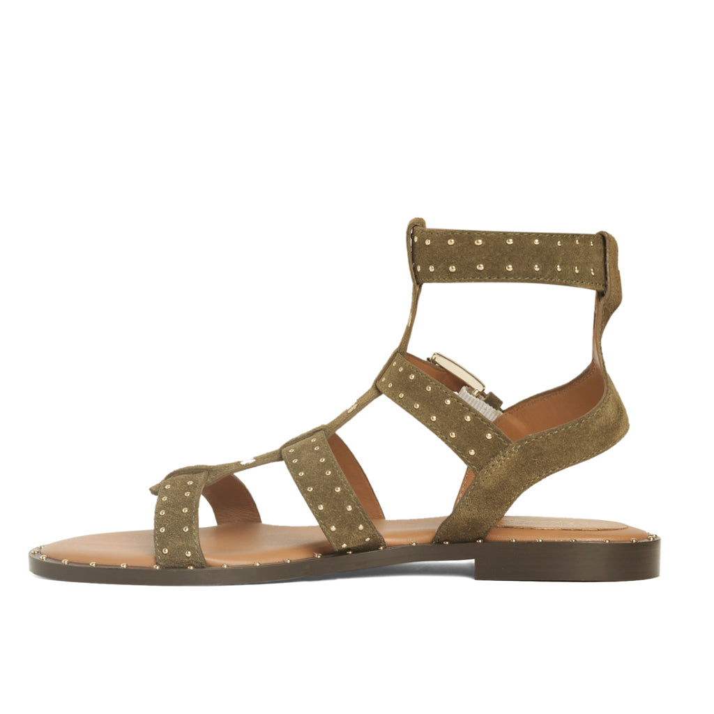 Saint Daniella Brown Suede Leather Studded Strappy Sandals