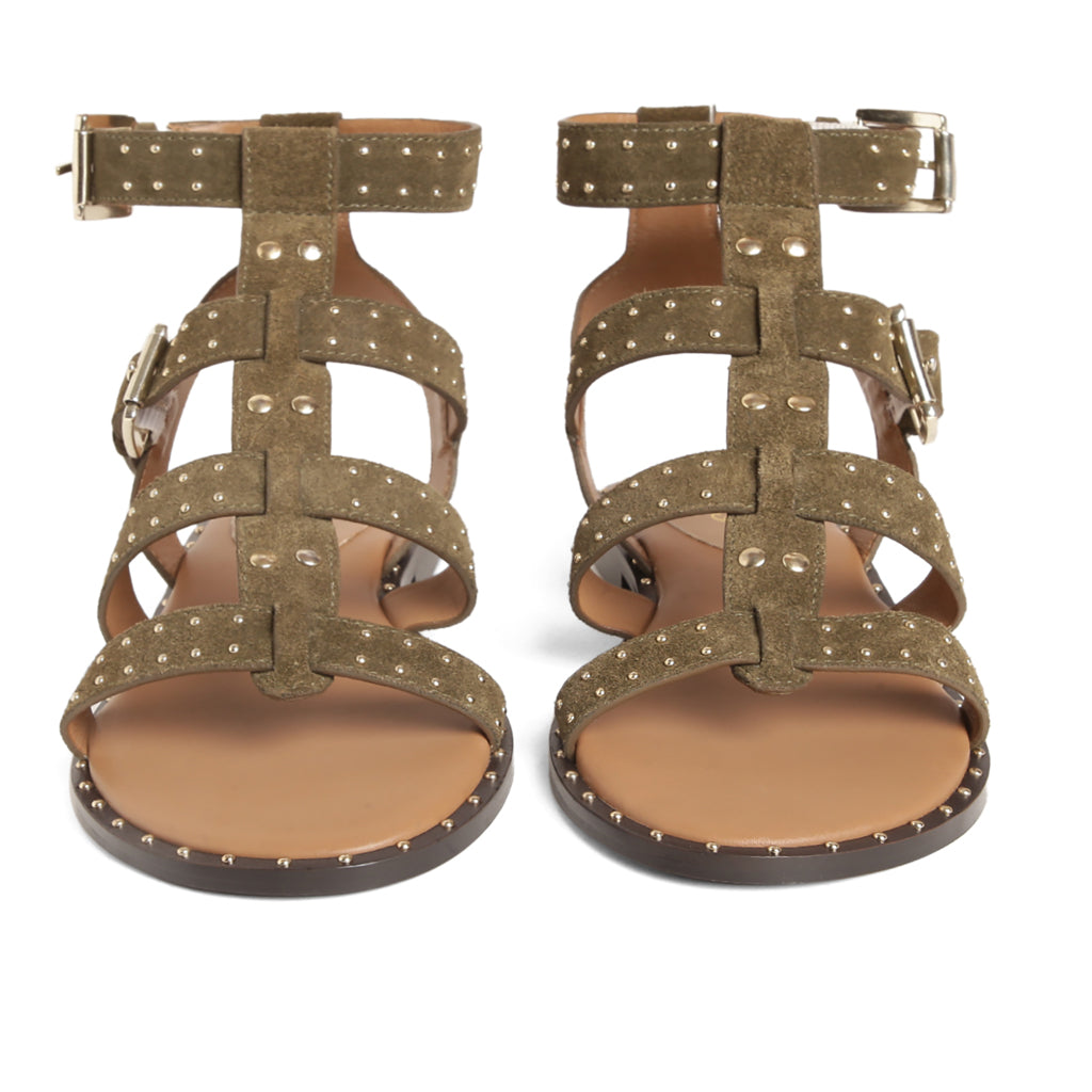 Saint Daniella Brown Suede Leather Studded Strappy Sandals