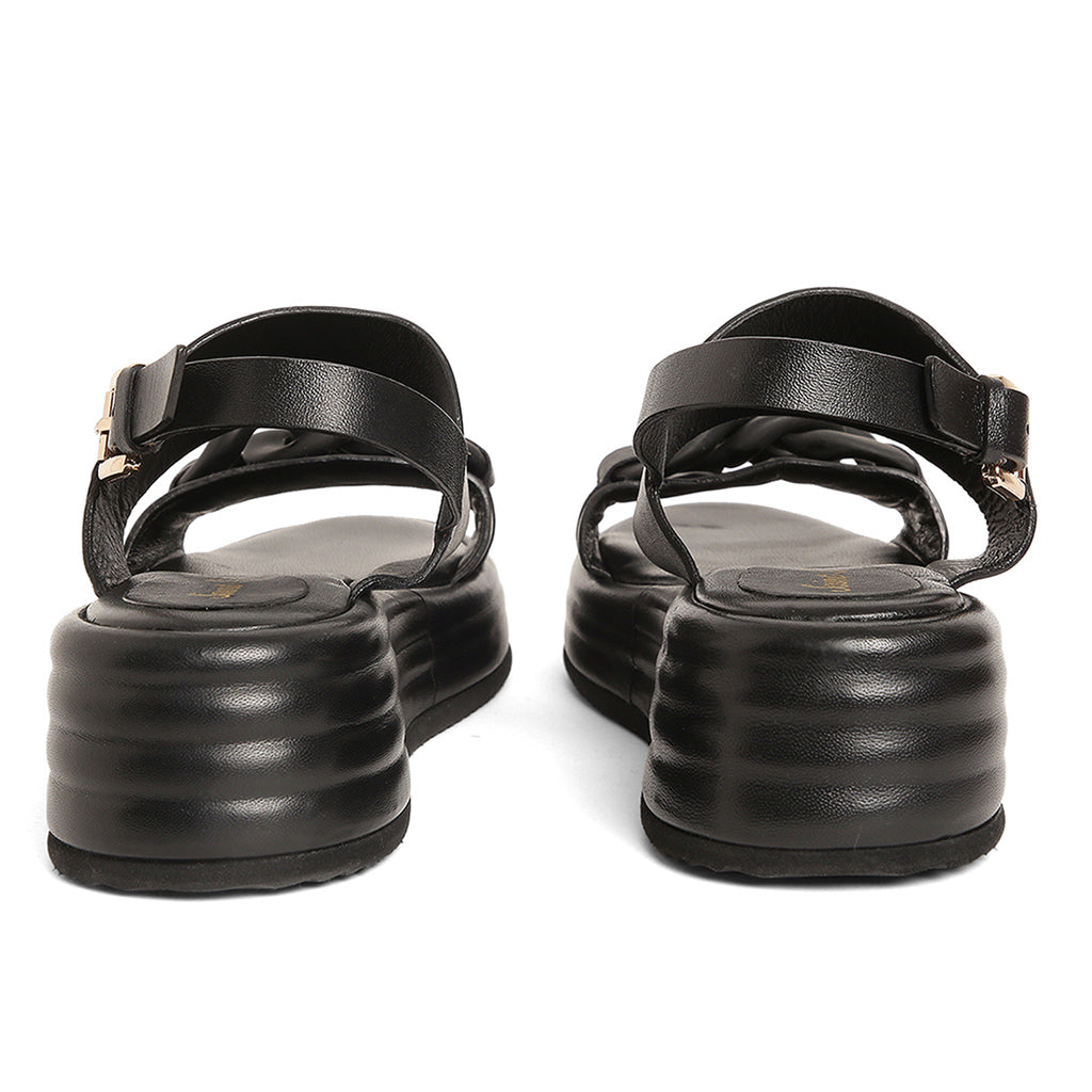Saint Tigrotta Black Leather Chain Embellished Sandals