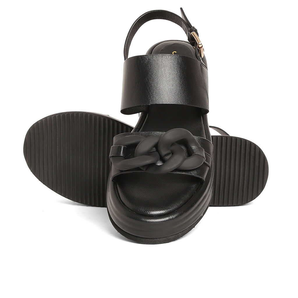 Saint Tigrotta Black Leather Chain Embellished Sandals