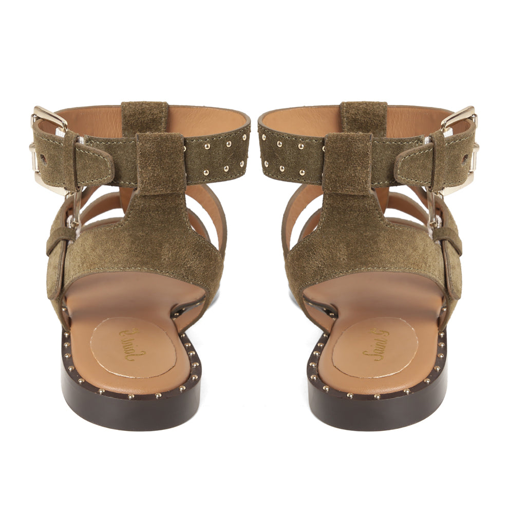 Saint Daniella Brown Suede Leather Studded Strappy Sandals