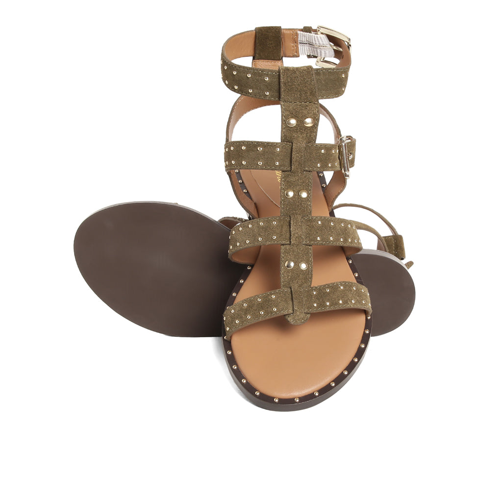 Saint Daniella Brown Suede Leather Studded Strappy Sandals