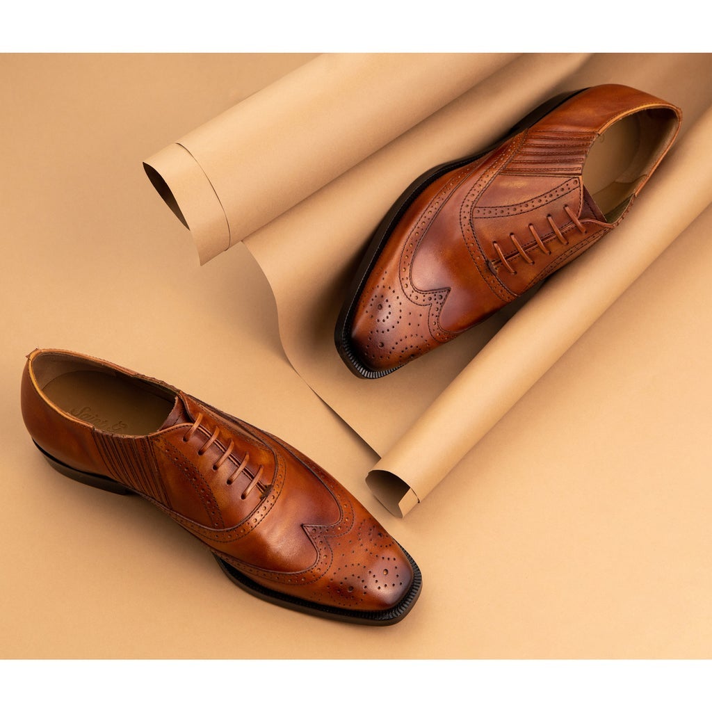 Saint Vincenzo Tan Leather Square Toe Lace Up Décor Slip On Shoes