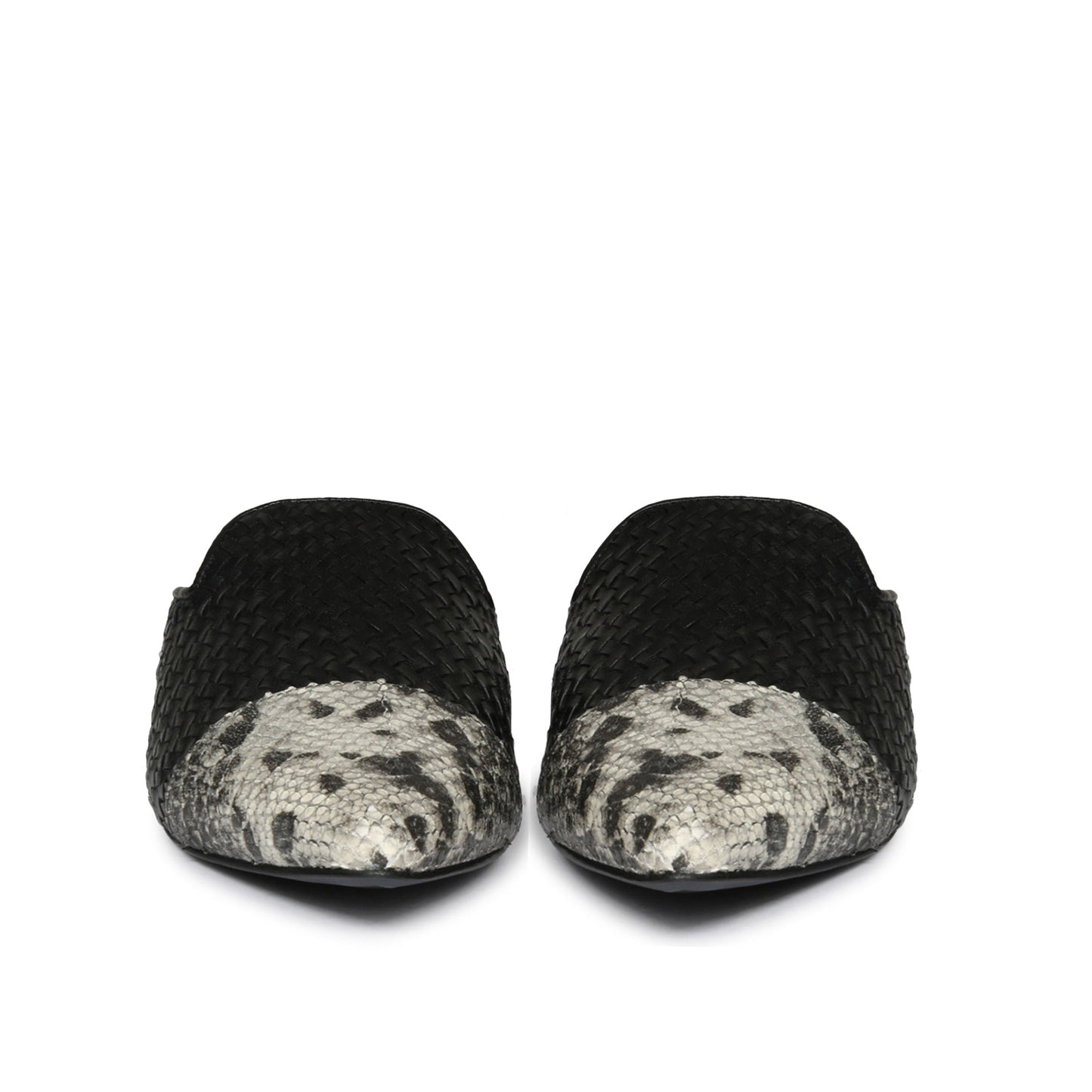 Grey Python and Black Woven Leather Mules - SaintG