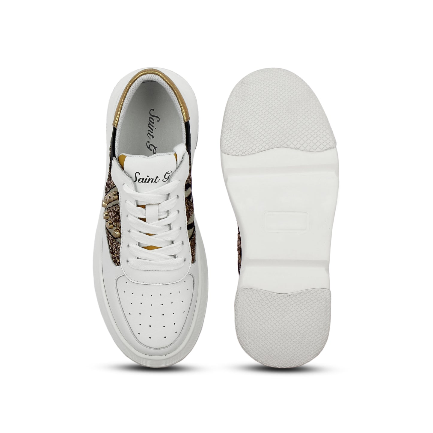 Saint Antea Studs Embellished White & Yellow Leather Sneakers
