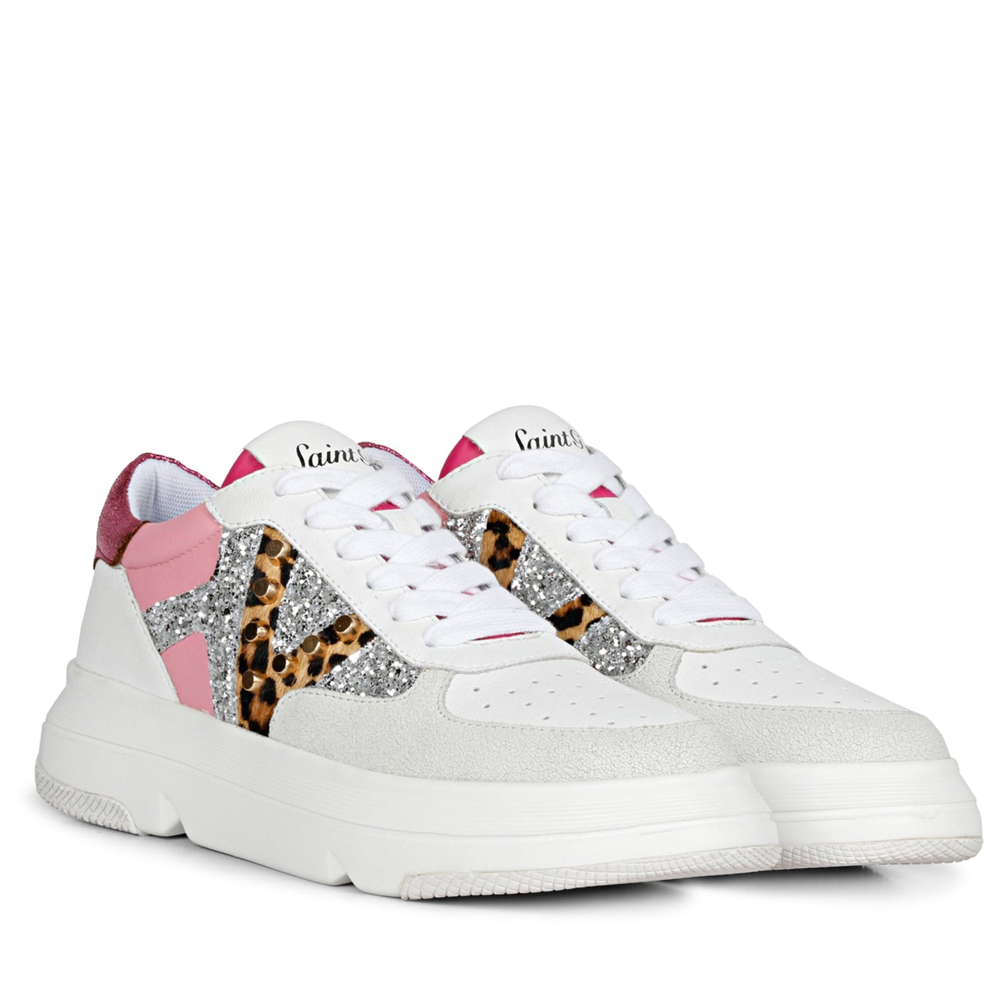 Saint Antea Metal Studs Pink Leather Sneakers