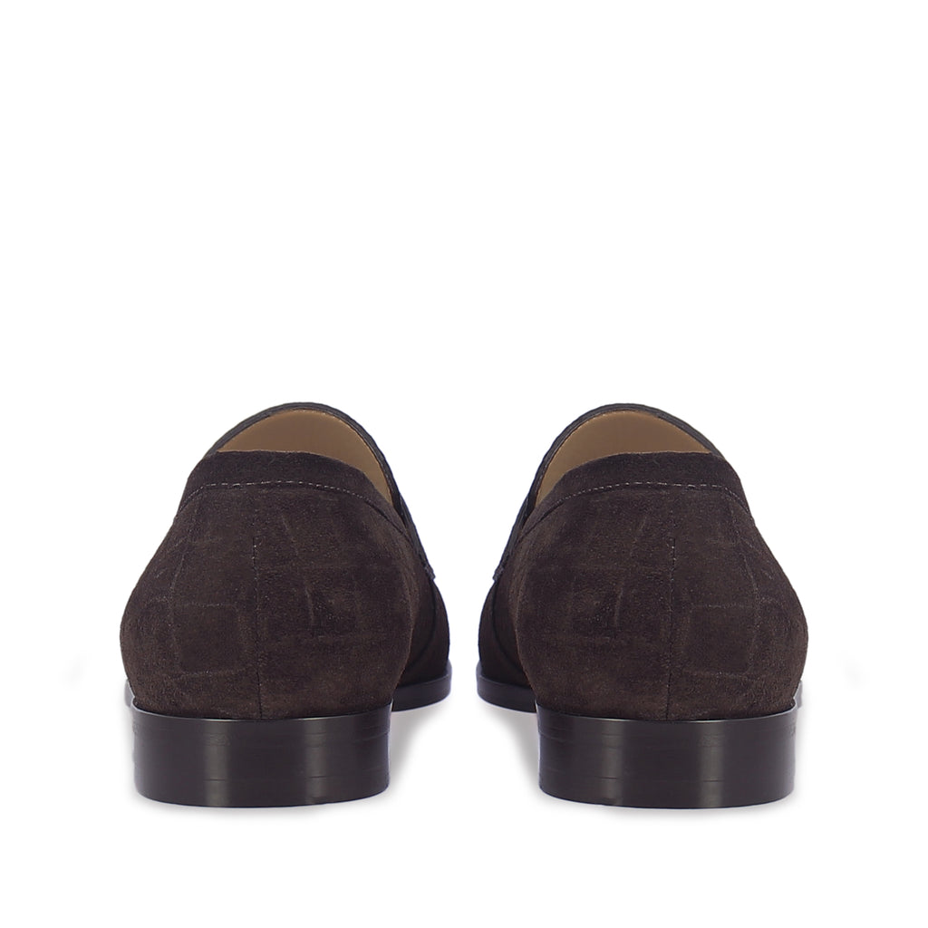 Saint Alessandro Brown Suede Croco Print Leather Loafers