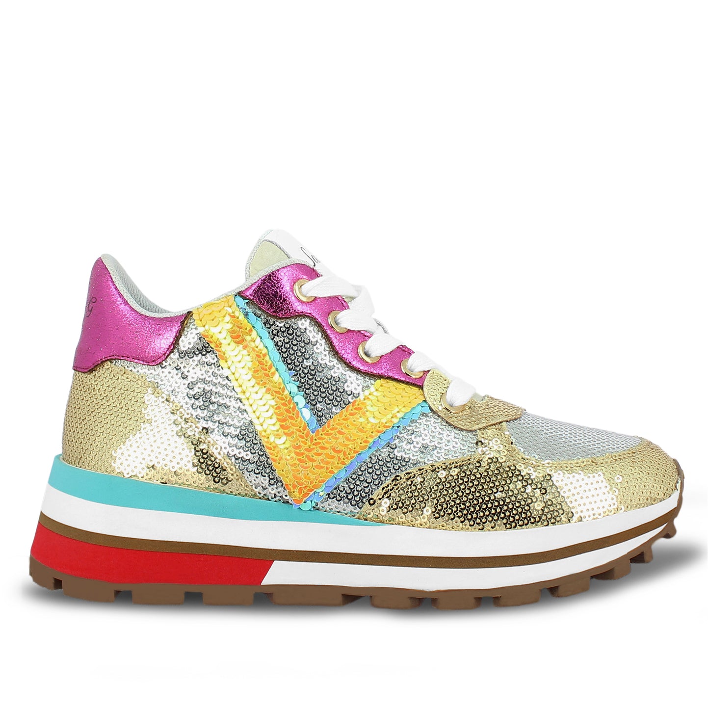Saint Edana Multi Color Sequins Embellished Leather Sneakers
