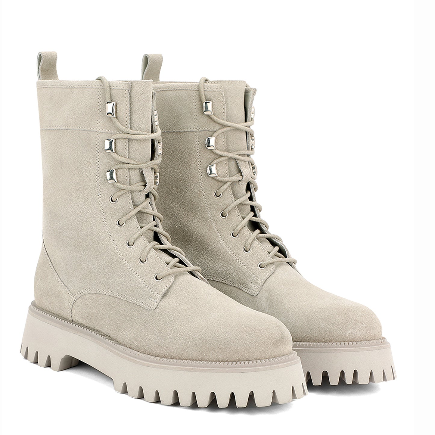 Saint Anastasia Ivory Leather Lace Up High Ankle Boots