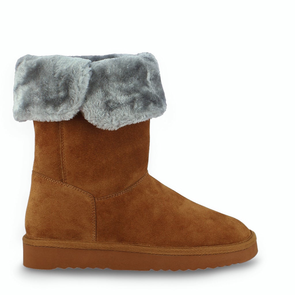 Saint Aurelia Buckle Decorative Tan Suede Leather Snug Boots