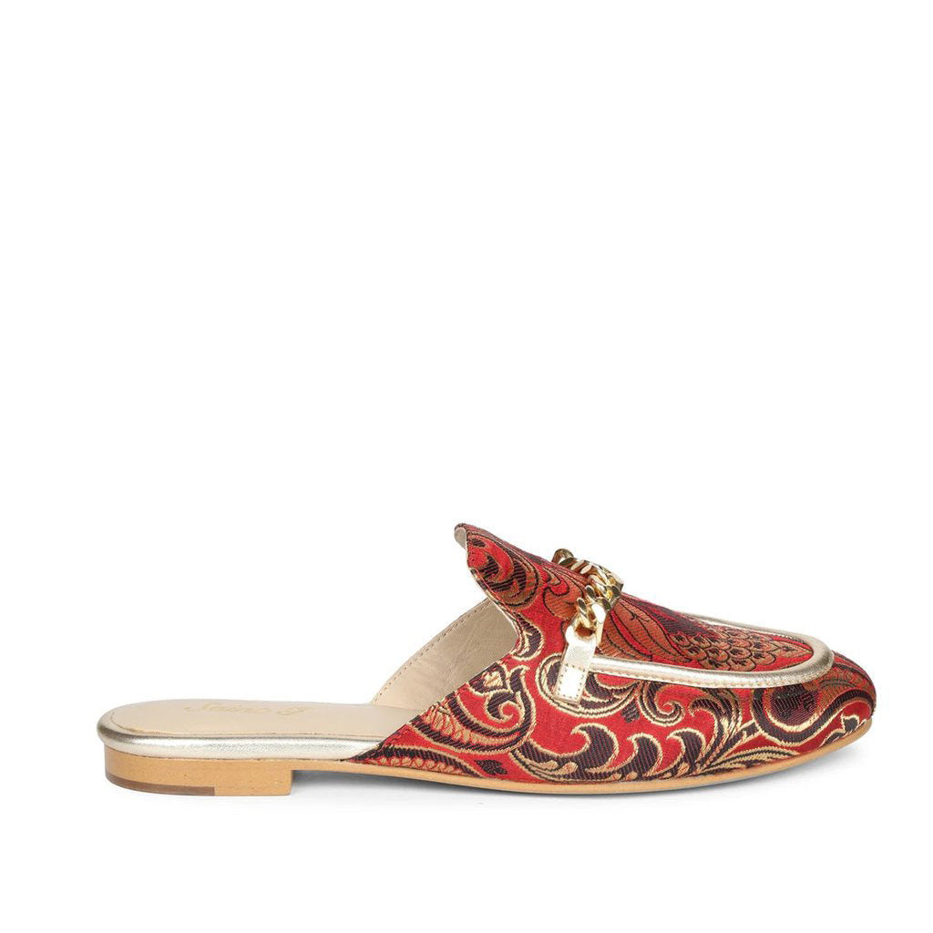 Saint Manon Metal Chain Embellished Maroon Mules