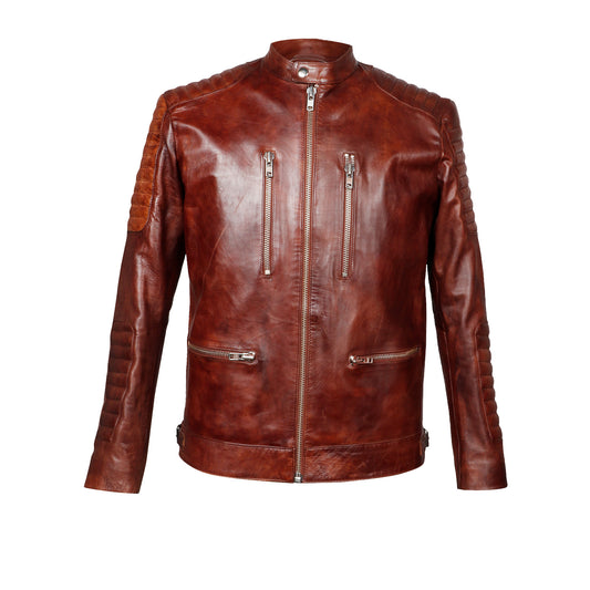 Saint Ellis Burgundy Leather Men's Cafe Racer Jackets