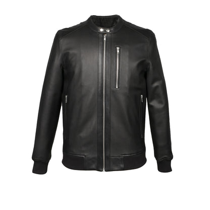 Saint Amorino Black Leather Men's Bomber Jackets