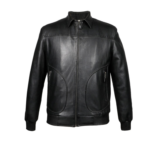 Saint Arduin Black Washed Leather Men's Bomber Jackets