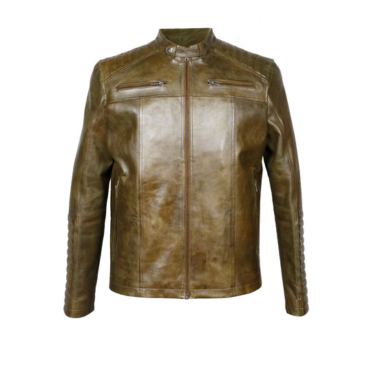 Saint Agostino Olive Leather Men's Cafe Racer Jackets