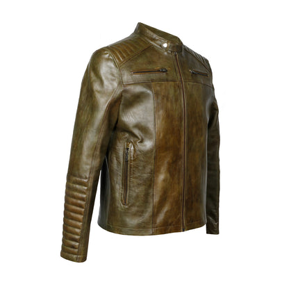 Saint Agostino Olive Leather Men's Cafe Racer Jackets