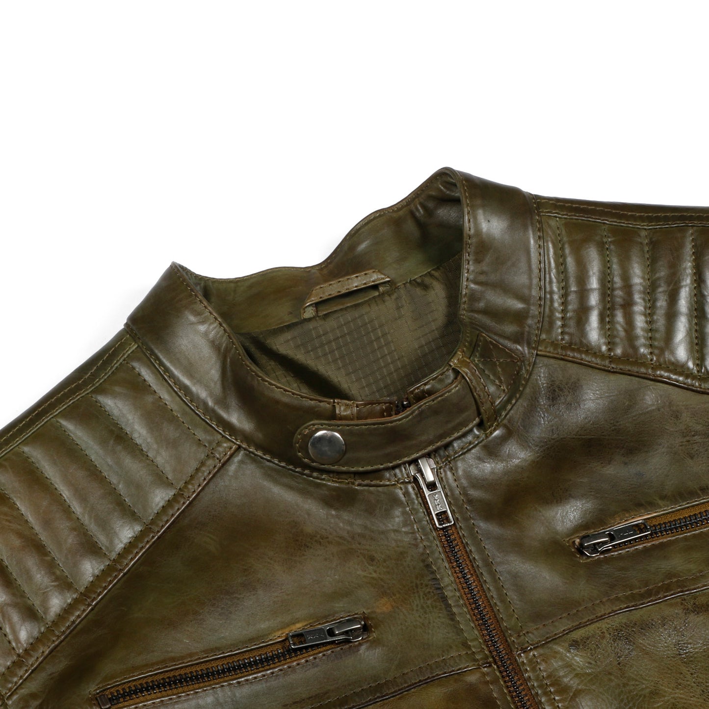 Saint Agostino Olive Leather Men's Cafe Racer Jackets