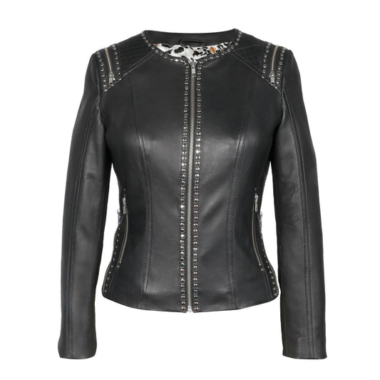 Saint Bethany Studded Black Leather Womens Jacket