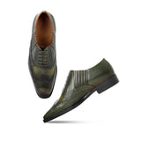 Saint Vincenzo Olive Leather Square Toe Lace Up Décor Slip On Shoes