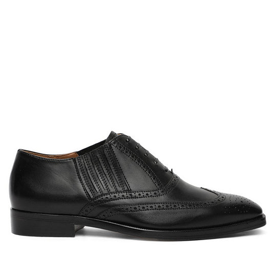 Saint Vincenzo Black Leather Square Toe Lace Up Décor Slip On Shoes