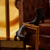 Saint Ava Black Leather Handcrafted Front Zip Heel Ankle Boots