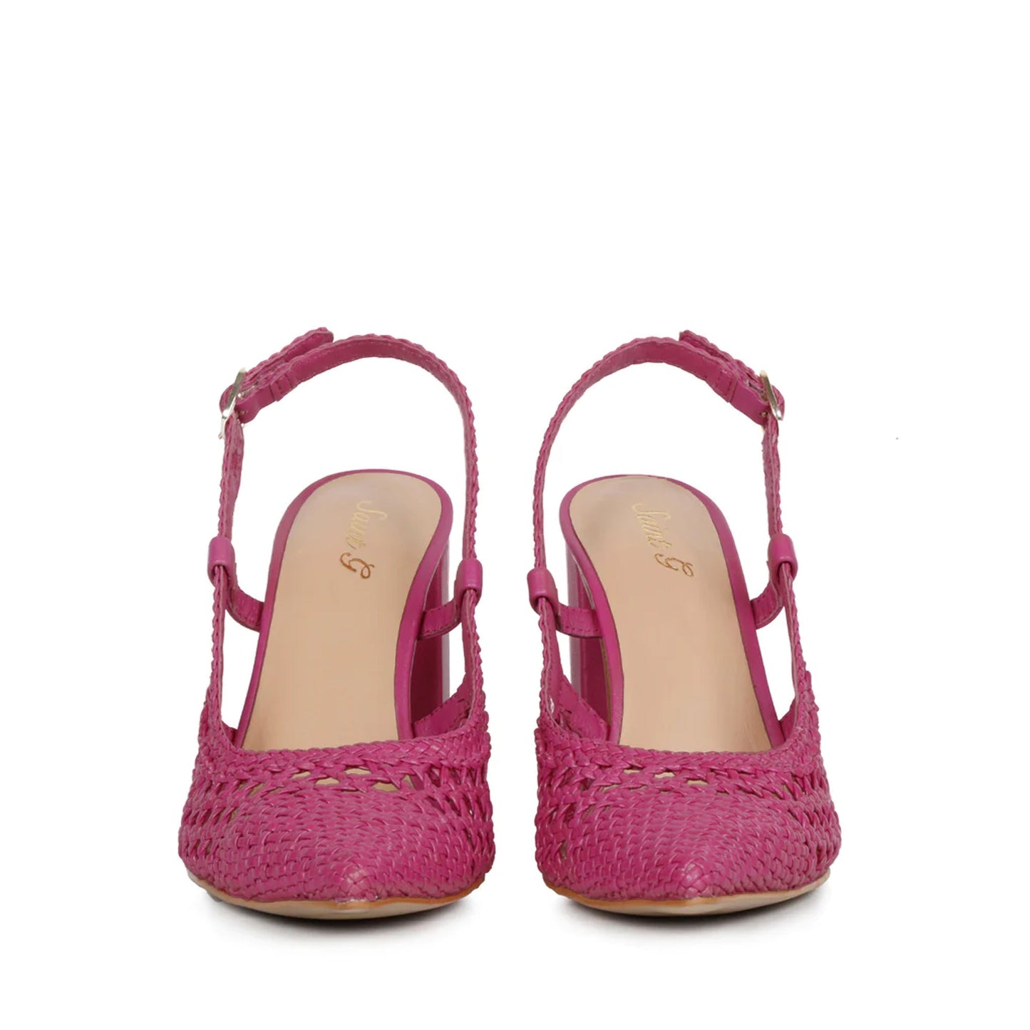 Saint Malea Hot Pink Hand Woven Leather Block Heels