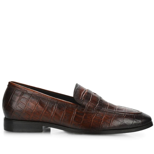 Saint Ansprand  Brown Croco Embossed Leather Loafers - SaintG