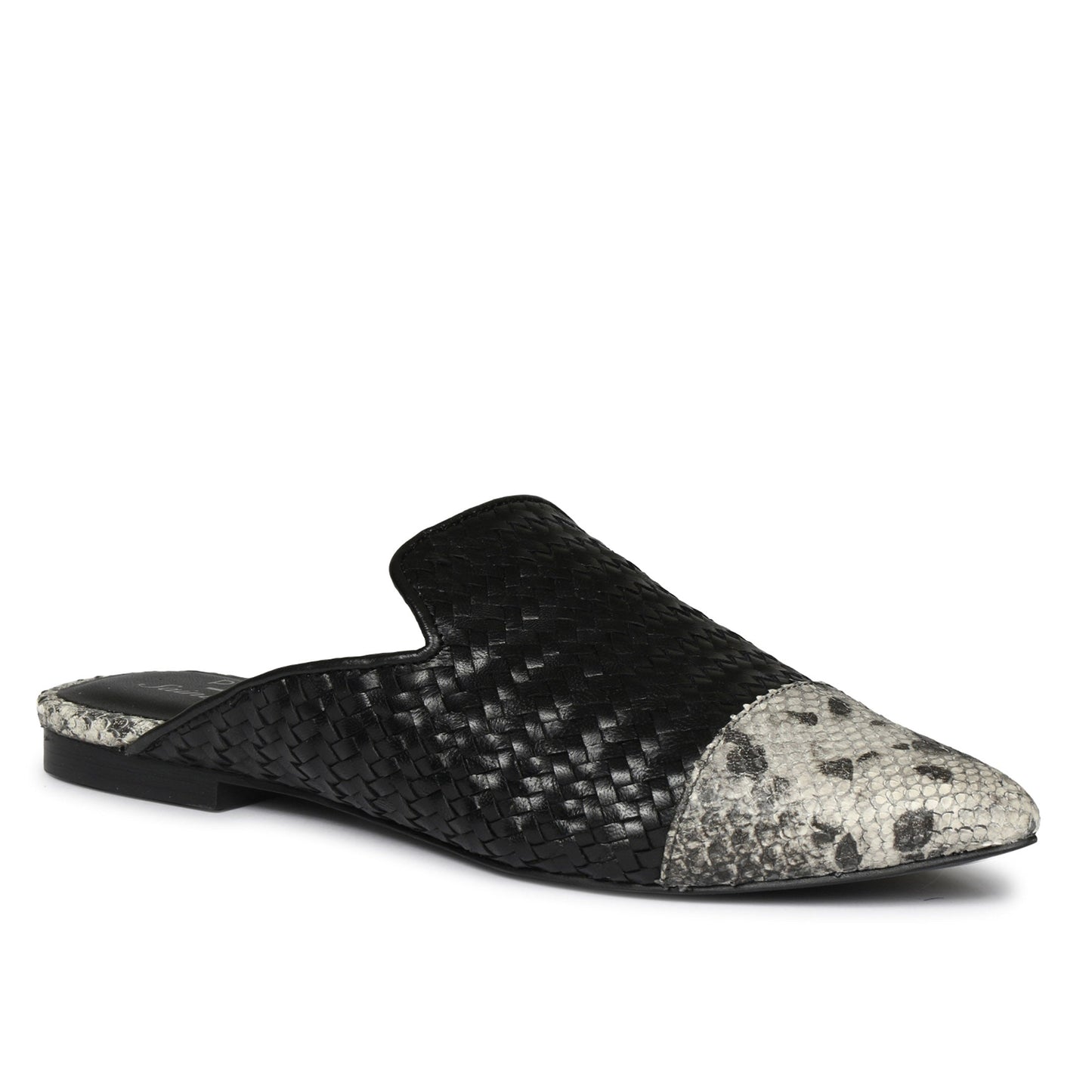 Grey Python and Black Woven Leather Mules - SaintG