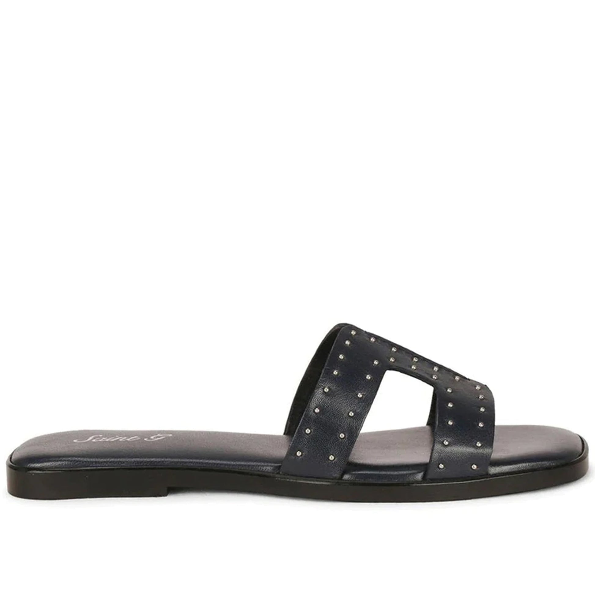 Saint Ventana Metal Studs Dark Navy Leather Flats - SaintG India