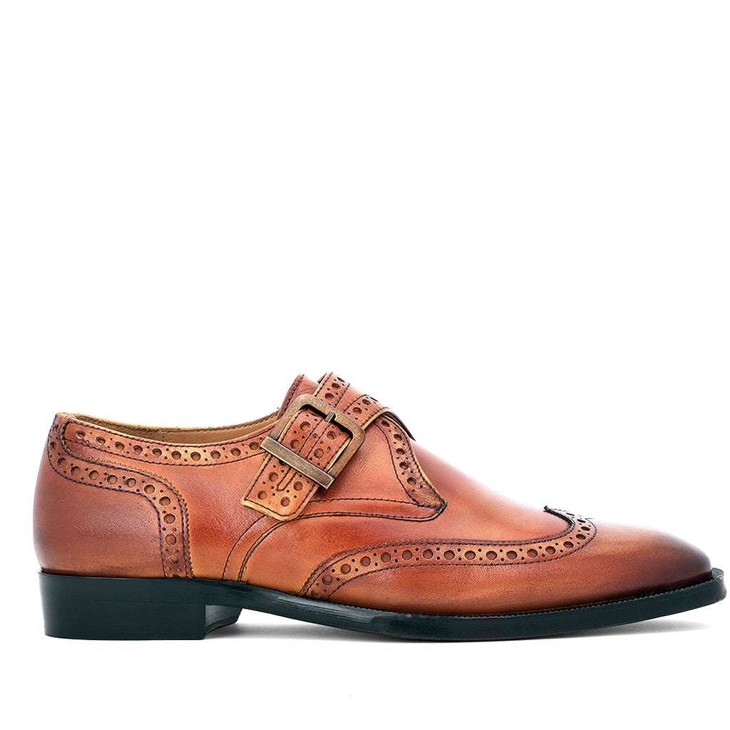 SaintG Tan Leather Monk Brogue