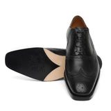Saint Vincenzo Black Leather Square Toe Lace Up Décor Slip On Shoes