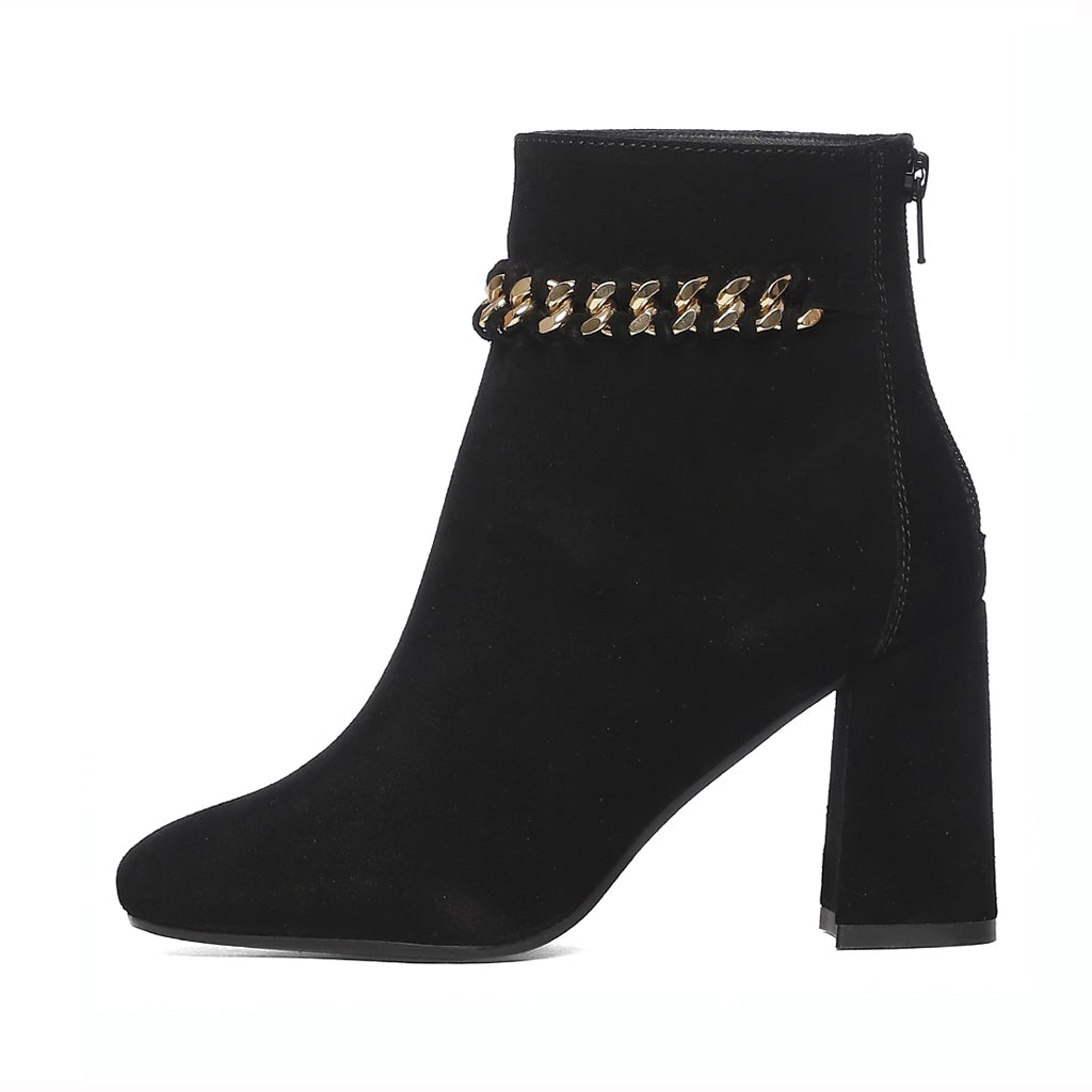 Saint Amica Black Leather Metal Chain Décor Boots