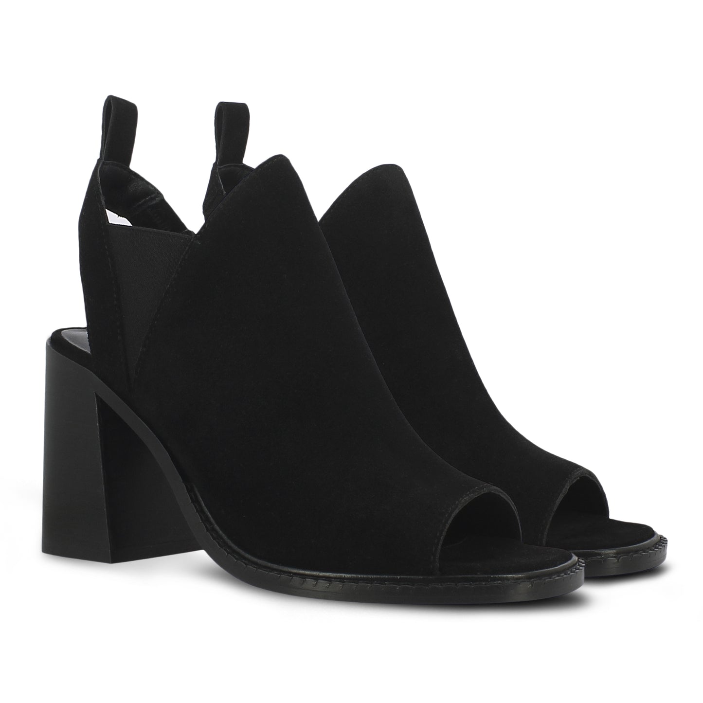 Saint Inez Black Suede Leather Block Heel Mules