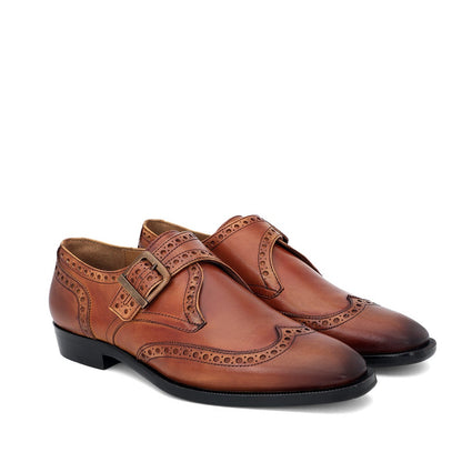 SaintG Tan Leather Monk Brogue