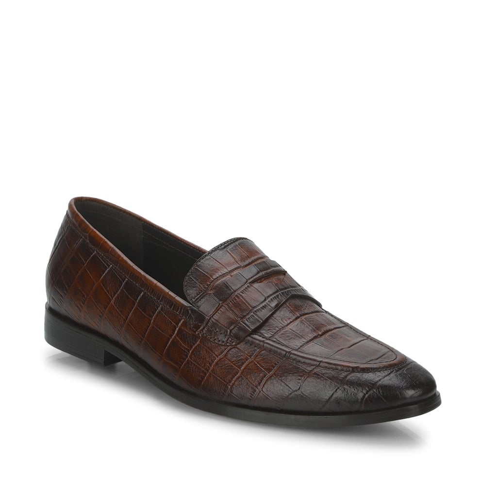 Saint Ansprand  Brown Croco Embossed Leather Loafers - SaintG