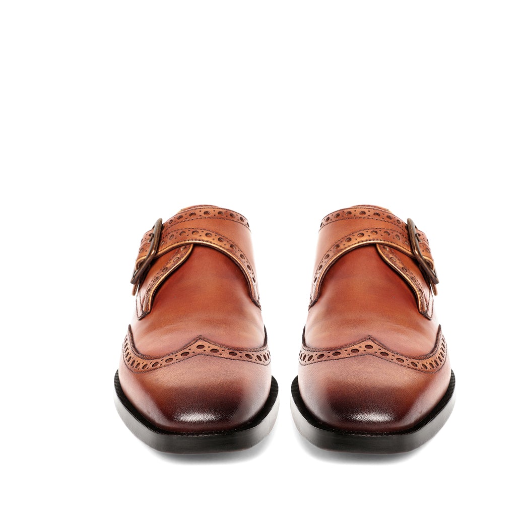 SaintG Tan Leather Monk Brogue