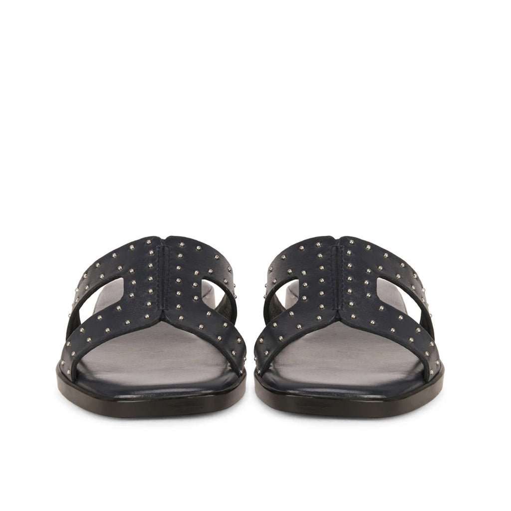 Saint Ventana Metal Studded Wide Fit Black Leather Flats - SaintG