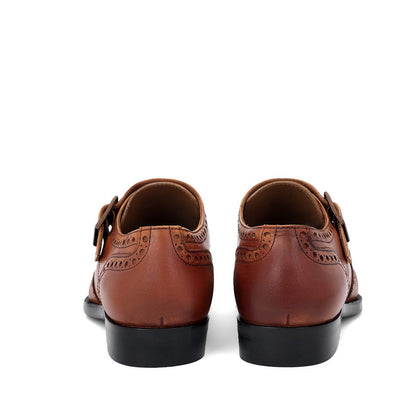 SaintG Tan Leather Monk Brogue