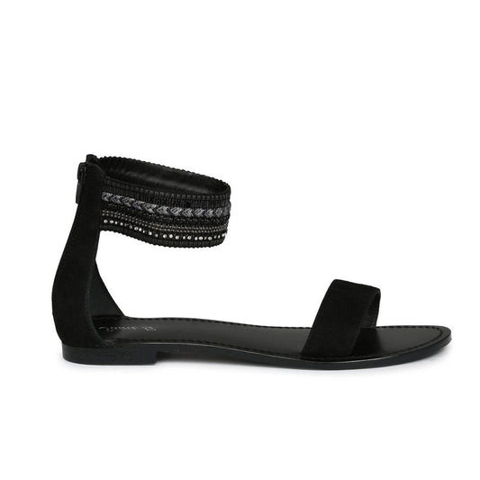 Saint Juliette Black Hand Embroidered Leather Flats. - SaintG