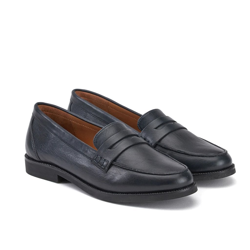 Saint Alena Dark Navy Leather Moccasins - SaintG