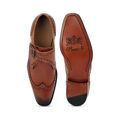 SaintG Tan Leather Monk Brogue