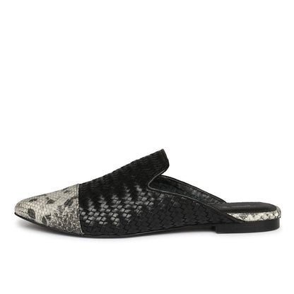 Saint Emma Grey Python and Black Woven Leather Mules - SaintG