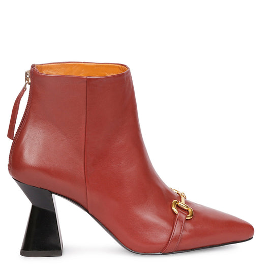 Saint Ashley Rust Leather Gold Horsebit Décor Back Zip Boots