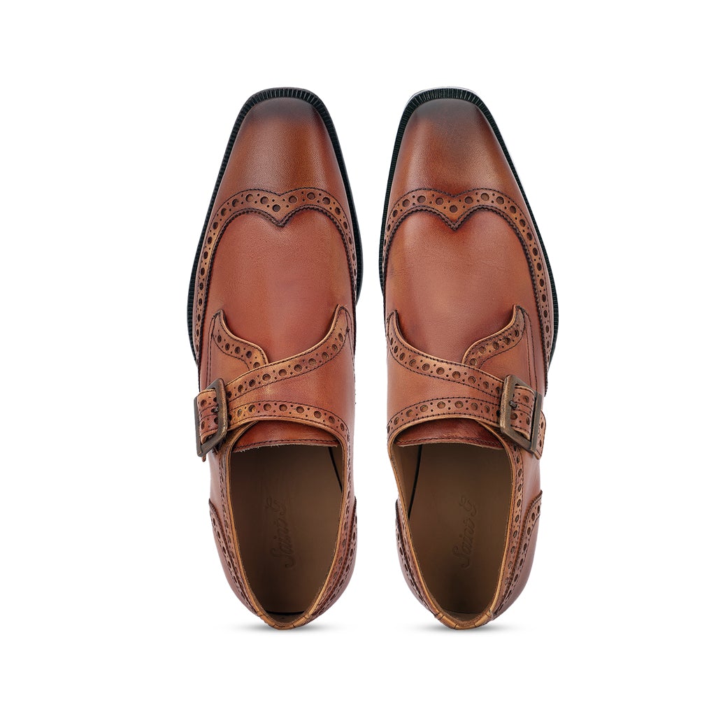 SaintG Tan Leather Monk Brogue