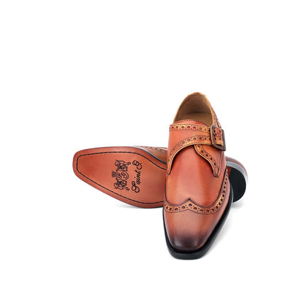 SaintG Tan Leather Monk Brogue